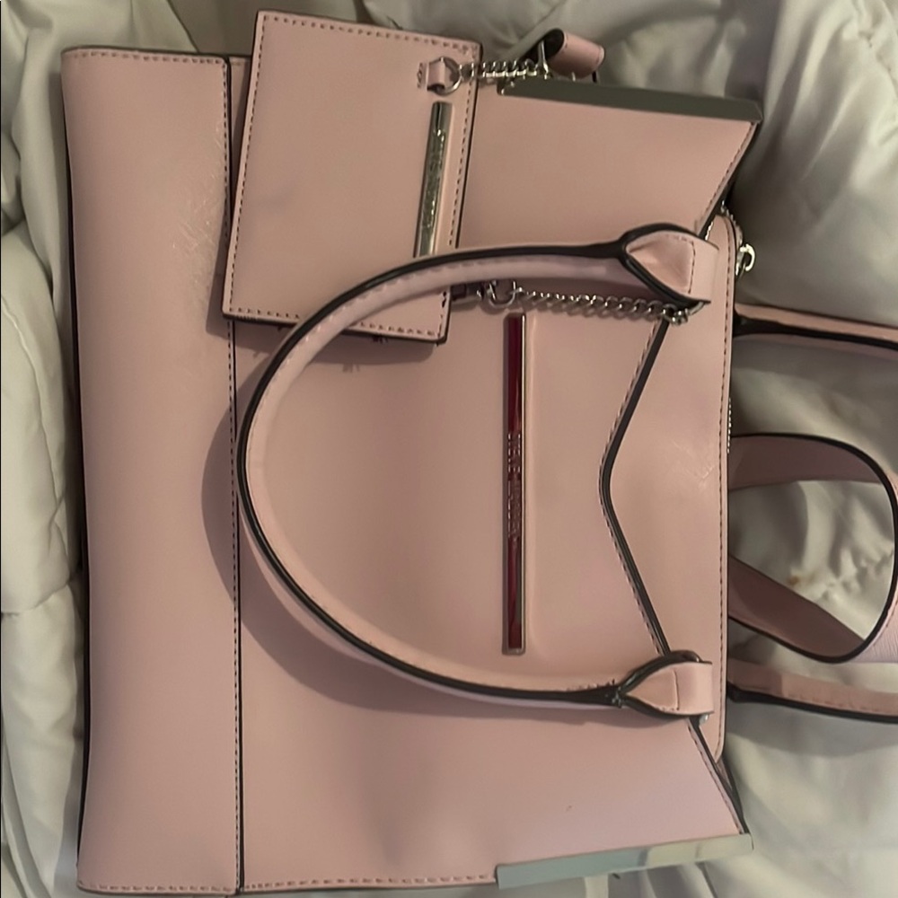 Soft Pink Tote Bag with Bow Detail and Silver Hardware